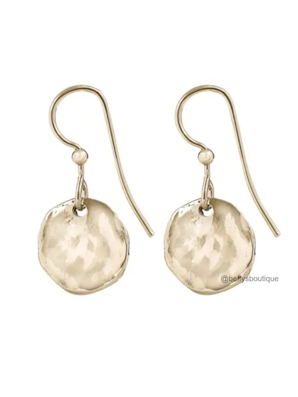 Small Hammered Disc Dangling Earrings 10k Gold Overlay Sterling Silver